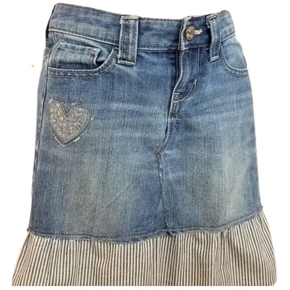 OLD NAVY Refashioned Upcycled Denim Blue Jean Skirt Girl's Size 7 - Picture 6 of 7